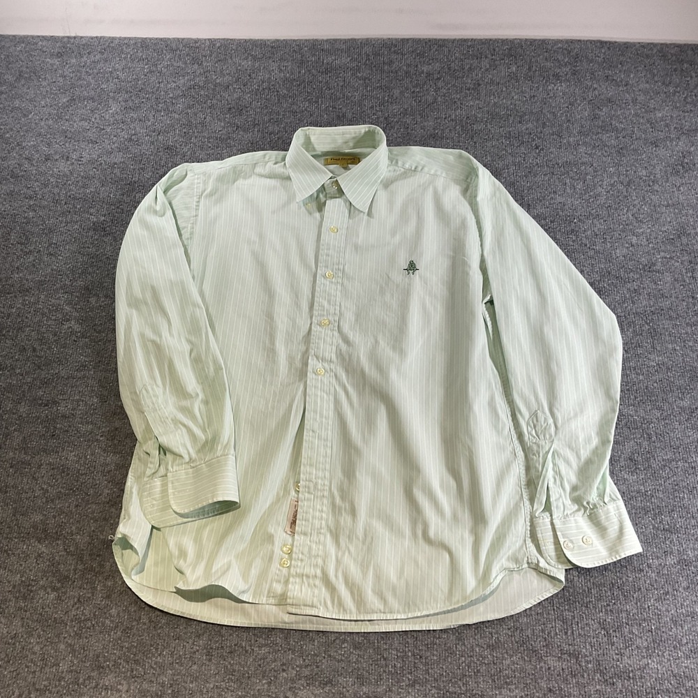 Paul Stuart Mens Large Mint Green White Striped Long Sleeve Button Down Shirt